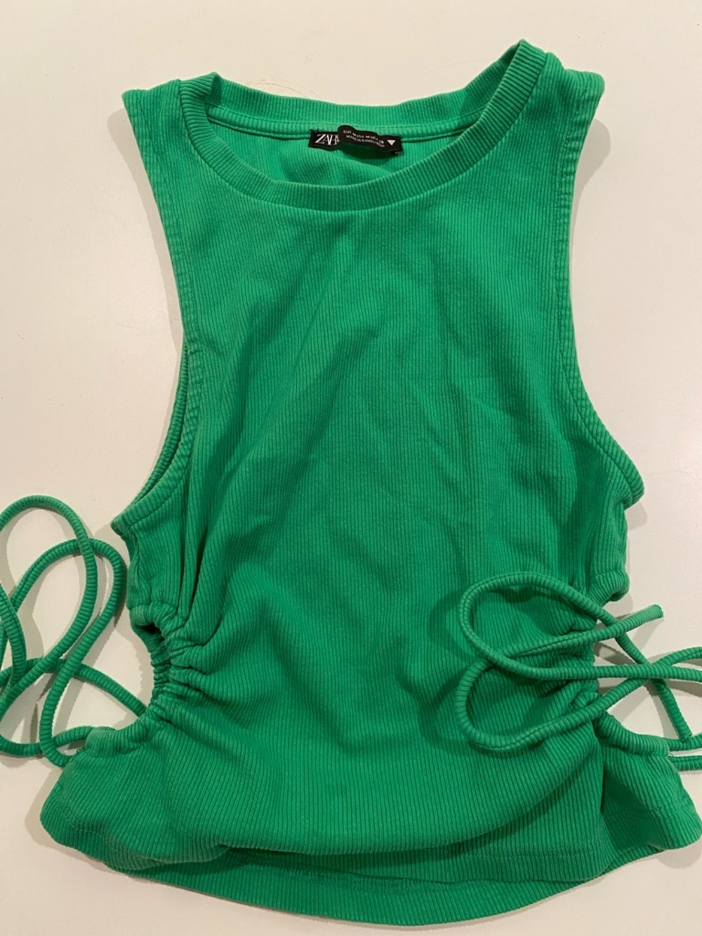 Zara Emerald Ribbed Side-Tie Tank Top